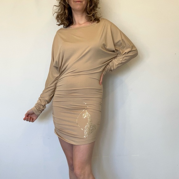 Vintage Iconic Baby Phat Beige Dress with Gold cat in size small - Picture 4 of 11